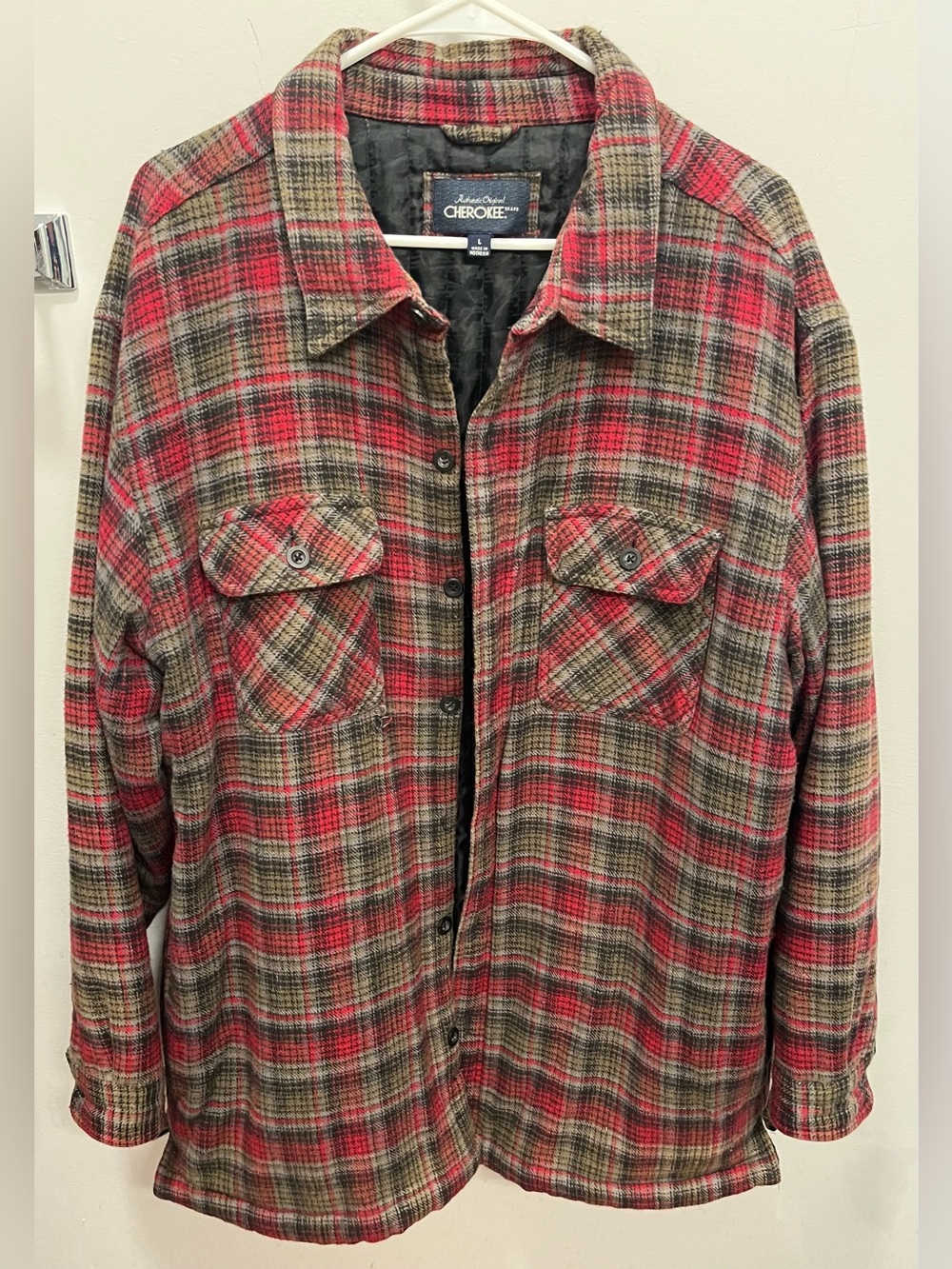 Cherokee brand men's quilted-lined flannel shirt jacket Size Large